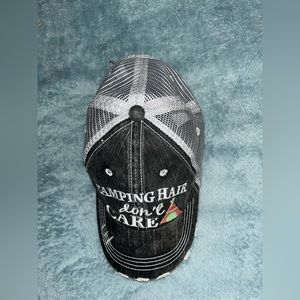 COCOVICI Camping Hair Don't Care Embroidered Grey Distressed hat mesh